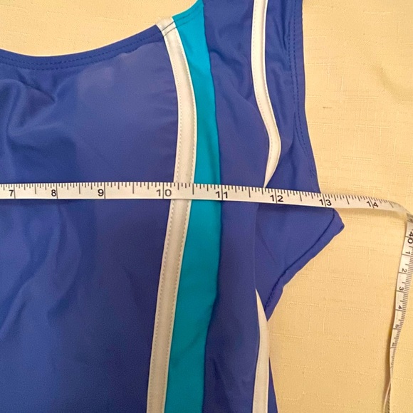 Krista Size 12 one piece light blue bathing suit with side stripes. - Picture 6 of 8